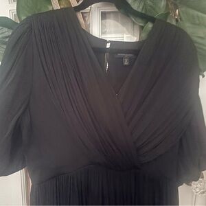 Banana Republic Black Pleated Wrap Midi Dress